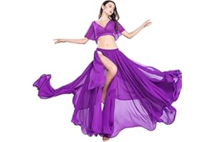 ROYAL SMEELA Danse du Ventre Jupe Hauts Costume Set pour Femmes Top Jupe Mousseline Danse Jupe et Tops Tenue Sexy Femme Costume de Performance Fendue Robe Taille Unique