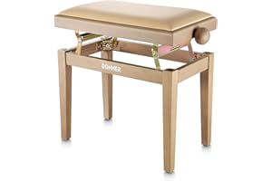 Donner Adjustable Piano Bench-Solid Wood Keyboard Bench Piano Chair Seat with High-Density Sponges Cushion, Wooden Piano Stool with Metal Lifting Devices, Beige