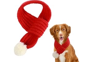 PEJLND 1Pcs Cat Dog Christmas Outfit - Knitted Red Scarf, Santa Scarf Bandanas with Fuzzy Pompom for Xmas Winter Pet Puppy Cat Costume Accessories