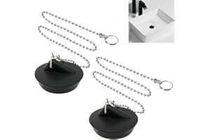 YUNYU 2 Pcs Universal Sink Plug with Chain, Bathroom Sink Plug Replacement, Drain Stopper for Bathroom Kitchen, Rubber Bath Plug with Stainless Steel chain (Size 1.57in To 1.77in, Chain 16.5in)