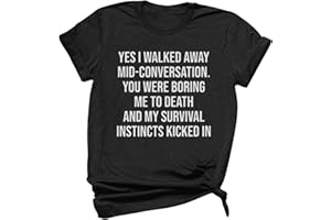 FUNALOE T Shirts for Women Women's Letter Printed Graphic Shirt Tees Funny Cute Short Sleeve Fun Gift Tops Blouse Gift for Couples Yes I Walked Away Fun Top UK Size Special Occasion Women's Tops,10137