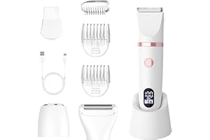 Scttomon Rasoir Electrique Feminin Tondeuse précise pour visage et zones sensibles, Tondeuse à poils corporels pour visage, jambes, aisselles et zone pubienne,étanche, Écran LCD, Blanc, 3 in 1