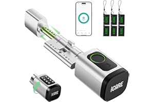 ICARE Serrure Connectée, Serrure Biométrique avec Cylindre à Code, Compatible avec Les cylindres de 60 à 90 mm(30/30,45/45), utilisable avec Bluetooth, App, Empreinte Digitale et clé pour Ouvrir Le verrou