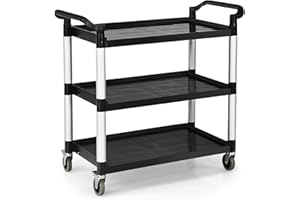 KOMFOTTEU Carro de Servicio de 3 Niveles, Carrito de Cocina con Ruedas (2 con Freno) y Asas Conveniente, Carro Auxiliar con Capacidad de Carga de 50 kg por Estante, 103 x 49 x 98 cm
