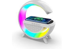 WORLD-DECO DECO Luce Notturna 4 in 1 con Ricarica Rapida da 10W Altoparlante Bluetooth con Ricarica Wireless Radio FM e Sveglia per Luci decorative da comodino per l'home Office (Luce dell'altoparlante 4 in 1)