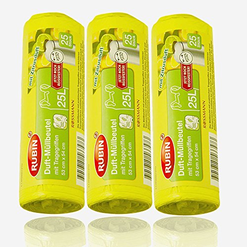 Duft Müllbeutel – 20 Liter (120 Stück) – Mit Tragegriffen und Zugband – dezent duftend – 3er Pack (3×40 Stück) – Ideal für Haushalt- Büro- und Badeimer - 2