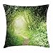 Produktbild pigyear888 Woodland Throw Pillow Cushion Cover, Scenic Rural in Deep Forest Narrow Path Leading to a Natural Gate Among Daisies, Decorative Square Accent Pillow Case, 18 X 18 Inches, Multicolor
