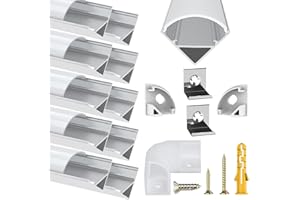 Chesbung Paquete de 10 Canales de Aluminio En Forma de V de 1 Metro, Perfil LED Con Cubierta Blanca Lechosa, Difusores Con Tapas Finales y Clips de Montaje Para Tira