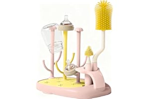 auvstar Scolabiberon, Bottiglia Stendino con Scovolino, Rastrelliere Asciuga, Stendi, Staccabile Scola, Scolapiatti, Stendibiancheria per Capezzoli (Rosa)