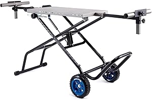 Evolution Power Tools, MCS Stand, Mitering Chop Saw Stand with Powerlift Assist | Heavy-Duty Steel Frame, All-Terrain Wheels, Compatible with Evolution S355CPS, R355CPS, Gas-Strut Lift