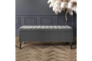 AZ INTERIORS ROYAL FURNITURE Safar Striped Ottoman Storage Bench, End of Bed Bench with Legs, Entryway Bench with Storage, Shoe Storage Ottoman Box, Rectangle Storage Footstool (Steel Velvet, 4ft (120x40x50)CM)