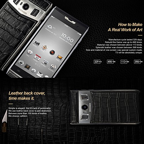 Smartphone Dual SIM, DOOGEE T3 Android 6.0 Doppio Schermo Cellulari con 5MP + 13 MP Fotocamera Digitale - WCDMA 3G 4G / LTE FDD 3200 mAh Telefono - 3GB di RAM + 32GB ROM - Nero