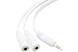 Mobi Lock 3.5mm Headphone Y Splitter | 1 Male to 2 Female Audio Jacks | Allows 2 People to Listen to 1 Sound Source | Ideal for all Media Players and Audio Devices with a 3.5 mm Port (White)