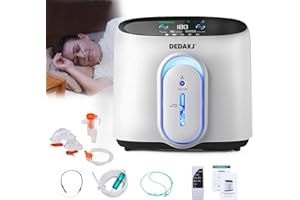 DEDAKJ Concentrador de Oxígeno, 93%±3% Alta Pureza 1-8L / min Ajustable, Generador de Oxígeno de Flujo Hogar LED Portátil Con Control Remoto, Función de Atomización, Certificado por la CE