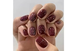 SINLOV, Confezione da 24 unghie finte corte e quadrate, rosse, con applicazione a pressione, dalla forma a ballerina, a copertura integrale, per donne e ragazze