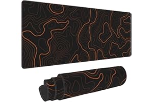 UYEUGV Orange Topographic Mouse Pad Large Gaming XL Geographic Map Lines Contour Desk Mat Extend Long Mousepad for Computer Laptop Office Non-Slip Rubber Stitched Edges 31.5 x 11.8 Inch