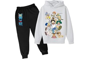 CHAORWE 2022 Anime One Piece Garçons Survêtement Luffy Pulls Sweats Ensembles Enfants Sweat À Capuche et Pantalons De Jogging 4 À 14 Ans