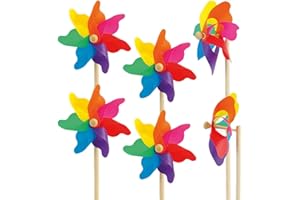 CIM Moulin 14 Rainbow Lot de 6 moulins à Vent résistant aux UV et aux intempéries – Ø 14 cm, Hauteur de Support : 32 cm – Prêt à Utiliser avec Tige
