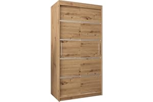 ‎MEBLE KRYSPOL MEBLE KRYSPOL Schwebetürenschrank Verona 1 100 cm Kleiderschrank mit Kleiderstange und Einlegeboden Schlafzimmer- Wohnzimmerschrank Schiebetüren Modern Design (Schubladen: 0, Artisan Eiche)