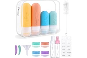 Zosenyer Kit Viaggio Liquidi, 16 Pezzi Contenitori da Viaggio in Silicone, Contenitori Accessori per Shampoo, Lotion e Cosmetici, Mini Size da Viaggio, Nero (Colore)