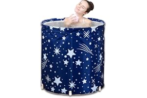 Sinbide Faltende Badewanne - SPA Erwachsenen Wanne Familienbad, 70 x 65 cm Plastikeimer Mit Isolationsbaumwoll (Stern Blau)