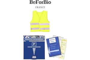 BEFORBIO Lot de 1 Gilet de sécurité,1 Disque de stationnement de qualité (Plastique) et 1 Constat Amiable d'accidents Automobile et Moto