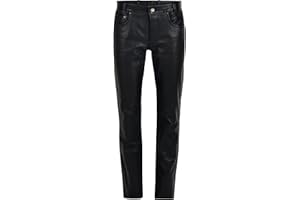 Bohmberg Męskie spodnie skórzane Exclusive Premium skórzane dżinsy z pełnej skóry bydlęcej, spodnie motocyklowe, średnia wysokość stanu, czarne