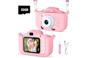 ASTGMI Camara Fotos Infantil, 1080P HD Camara de Fotos para niños, Juguetes de cámara Fotos niños, Regalo cumpleaños para niña de 3 4 5 6 7 8 9 10 años, con Tarjeta SD de 32 GB (Rosa)