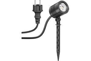 ledscom.de Liten LED-trädgårdsspotlight med jordspett TARL för utomhusbruk, IP65, stickpropp, svart, 4,1 W, 351lm, kallvit