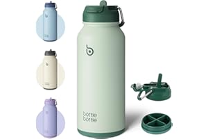 BOTTLEBOTTLE BOTTLE BOTTLE Bouteille d’eau isotherme en acier inoxydable de 946 ml avec paille et couvercle à double usage pour salle de sport avec pilulier (vert)
