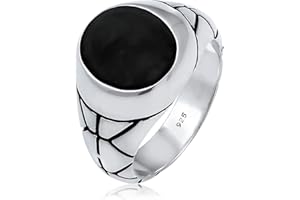 Kuzzoi Anillo de sello para hombre con esmalte ovalado, sólido de 13 mm de ancho en plata de ley 925, anillo de plata decorado oxidado Negro