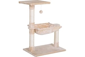 PawHut Cat Scratch Post with Bed Cat Tree for Indoor Cats Sisal Scratching Posts Hammock Kitty Activity Centre Beige