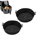 Q Lines® Silicone Air Fryer Liner Round - 2 Pack Reusable Heat-Resistant Pot - Replacement for Disposable Parchment Paper Liners, Greaseproof Kitchen Accessories, Compatible with COSORI, Ninja, Tower