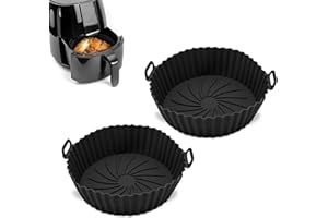 Q Lines® Silicone Air Fryer Liner Round - 2 Pack Reusable Heat-Resistant Pot - Replacement for Disposable Parchment Paper Liners, Greaseproof Kitchen Accessories, Compatible with COSORI, Ninja, Tower