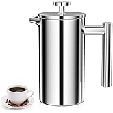 Uootach Caffettiera French Press 350 ML, Alta qualità Caffettiera francese con Triplo filtro in acciaio inox, Caffettiera in 