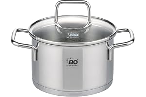 ELO 7241226 Pentola in acciaio inox a induzione, pentola in acciaio inox, 12 cm, pentola con coperchio in vetro, acciaio inossidabile, vetro, 12 cm