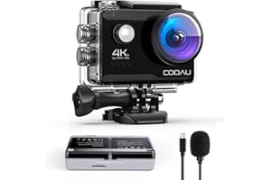 COOAU Action Cam HD 4K 64MP WiFi EIS Stabilisierung mit externem Mikrofon Unterwasserkamera 40M mit Fernbedienung wasserdichte Videokamera 170° Weitwinkel Zeitraffer/2 Akkus 1350mAh/Zubehör (Black)