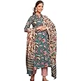 GRECIILOOKS Women's Cotton Blend Kurta Set with Dupatta | Kurti Set for Women | Festive Kurta Set for Women | Regular Fit Kurta