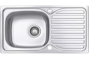 JASSFERRY Lavello da cucina Vasca singola in Acciaio Inox Spazzolato, scolapiatti reversibile Lavandino, con set di rifiuti