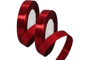 HONGCI 2 x 15mm Wide Dark Red Ribbon Red Christmas Ribbon for Gift Wrapping 22m, 3/5 inch Thick Burgundy Satin Ribbon for Christmas Cake Xmas Gift Wrapping Bow Bouquet Crafts Decorations