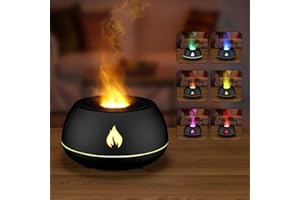 Wodasi dyfuzor olejków eterycznych z efektem płomienia, 130 ml nawilżacz aromatu, automatyczne wyłączanie bez wody do pokoju spa jogi (czarny)