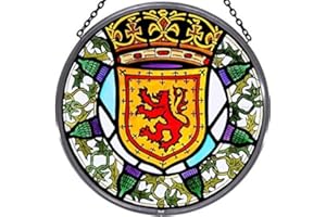 WINGED HEART PRESENTED BY CELTIC GLASS DESIGNS Dekorativer Sonnenfänger aus Buntglas, handbemalt, Schottischer Löwe und Distel