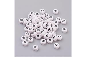 Handicraft Emporium Flat Round Alphabet Acrylic Beads | Approx 20g | R
