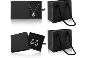 2 stycken små smyckeskrin av papper, presentlåda för smycken med 2 presentpåsar, presentförpackning för smycken för halsband