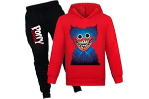 TONGQUD Poppy Playtime Ensemble de vêtements à capuche pour garçon Motif Huggy Wuggy Gris Noir