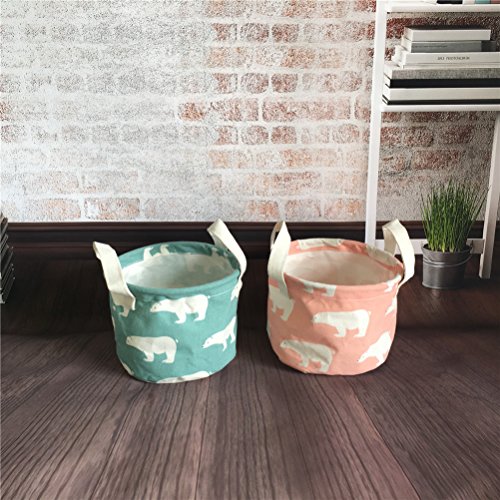 Inwagui Faltbar Aufbewahrungskorb mit Griff 2 Stück Desktop Aufbewahrungsbox aus Baumwolle Aufbewahrungsbehälter für Kinderzimmer Spielzeug Kleidung – Bär - 2