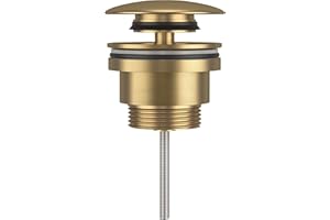 VALAZ Bouchon Universel pour lavabo et Bidet avec ou sans trop-Plein en Or brossé doré Mat pour bonde Click Clack, Pop-Up