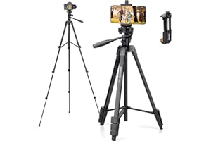 GEEKOTO Handy Stativ Ausziehbar, 54" Stativ für Smartphone mit 360-Grad-Panorama-Drehplattform und 1/4 Universal-Befestigungsschrauben für spiegellose/Gopro/DSLR-Kamera Schwarz