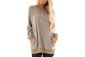 iChunhua Casual Women’s Long Sleeve Crewneck T Shirt Sweatshirt Tops with Pockets S-XXL