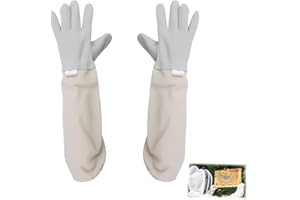 ECEOTHSY Guantes de Apicultura de Piel de Cabra de Alta Calidad, Guantes Protectores Grandes con Mangas Ventiladas, Ideales para Apicultores que Buscan Comodidad y Seguridad,traje de apicultura con guantes lar